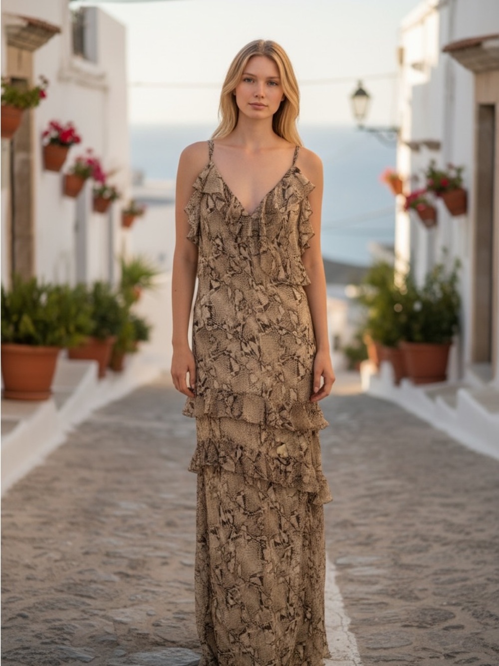 Lavender Brown Jaylee Snake Print Maxi